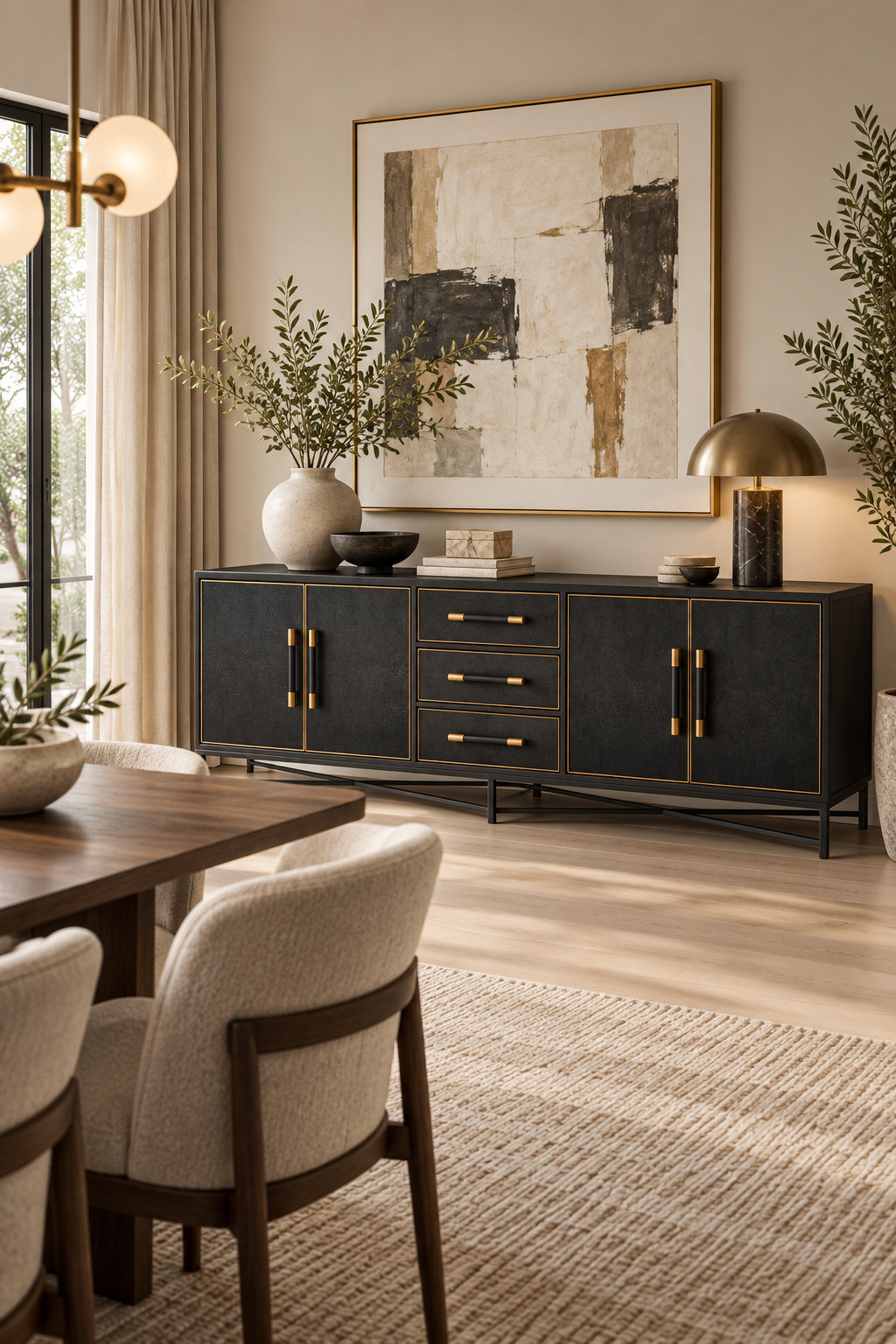 This black sideboard with subtle gold details looks SO expensive 🖤 The long silhouette, drawers, cabinet storage, and modern hardware make it perfect for a dining room, living room, or oversized entryway. Definitely one of those Wayfair Warehouse Sale finds worth checking while savings are up to 60% off. #BlackSideboard #WayfairSale #ModernDiningRoom #BuffetTable #DiningRoomFurniture #LuxuryHomeDecor #FurnitureSale 

 #LTKSeasonal #LTKHome #LTKSaleAlert
