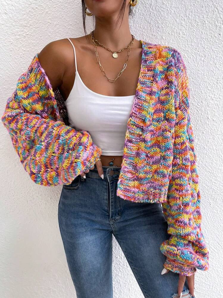 Women's Loose Fit Dropped Shoulder Long Sleeve Allover Print Cardigan, Casual For Vacation And Party, Autumn/Winter | SHEIN