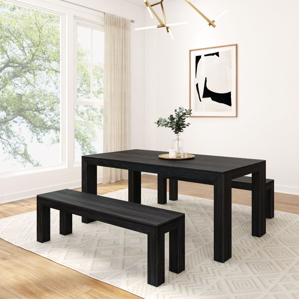 Plank+Beam Farmhouse Dining Table Set with 2 Benches, Table for Dining Room/Kitchen, Seats 6, 72 ... | Target