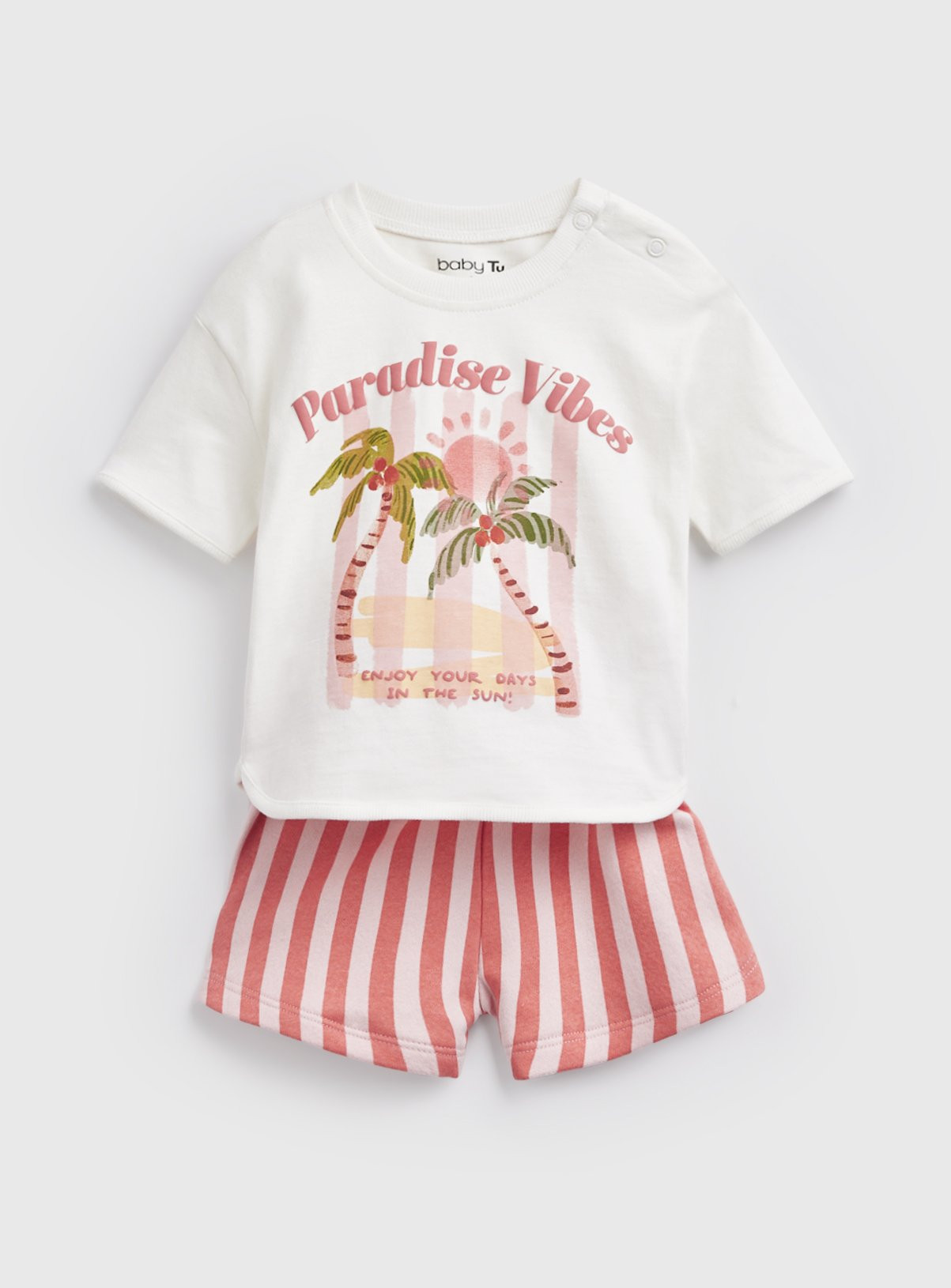 White Paradise Vibes Graphic T-Shirt & Shorts Set Up to 3 mths | Tu Clothing