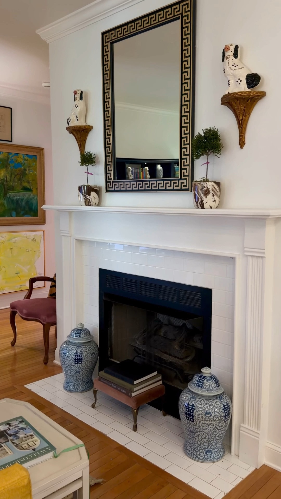 Linking what I can & close matches for the things I can’t 

Greek key mirror 
Topiary tree 
Marbled planter 
Chinoiserie ginger jar 
Straffirdshire dogs 

#LTKHome