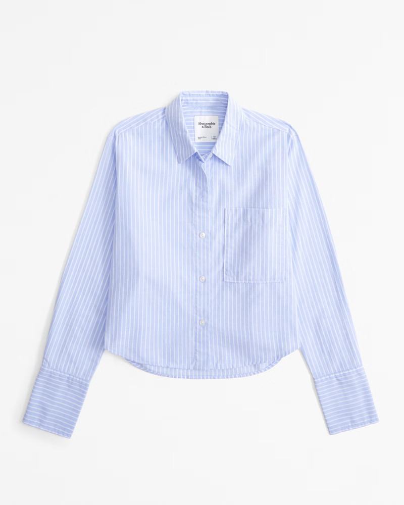 Abercrombie & Fitch Women's Cropped Oxford Shirt in Blue Stripe - Size XXS | Abercrombie & Fitch (US)