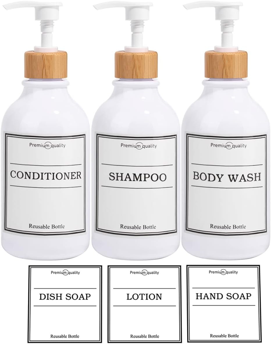 Shampoo and Conditioner Dispenser-Set of 3-16 oz Reusable Pump Bottle Dispenser for Bathroom with... | Amazon (US)