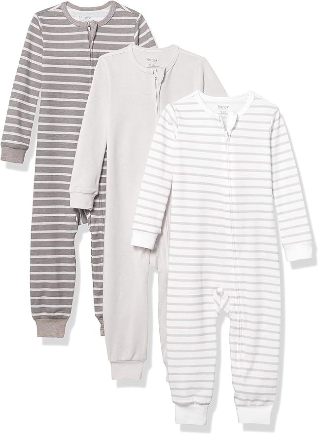 Hanes Ultimate Baby Zippin 3 Pack Sleep and Play Suits | Amazon (US)