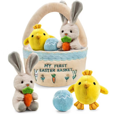 Easter Baby Plush Playset with Easter Basket, Bunny Holding Carrot, Easter Egg, and Squeaky Chicken, Sensory and Decorative Toys for Babies & Newborns | Target