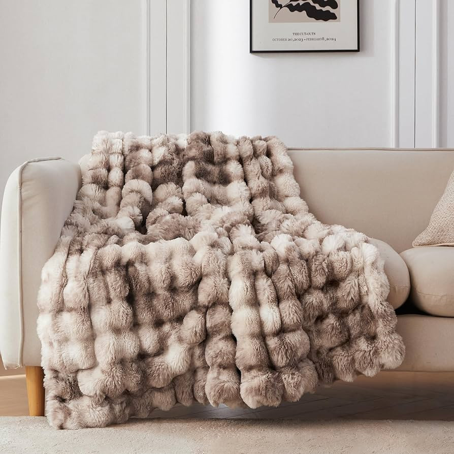COOVA Faux Fur Throw Blanket for Couch, Cozy Soft and Fuzzy Plush Rabbit Fur Bubble Blanket for S... | Amazon (US)