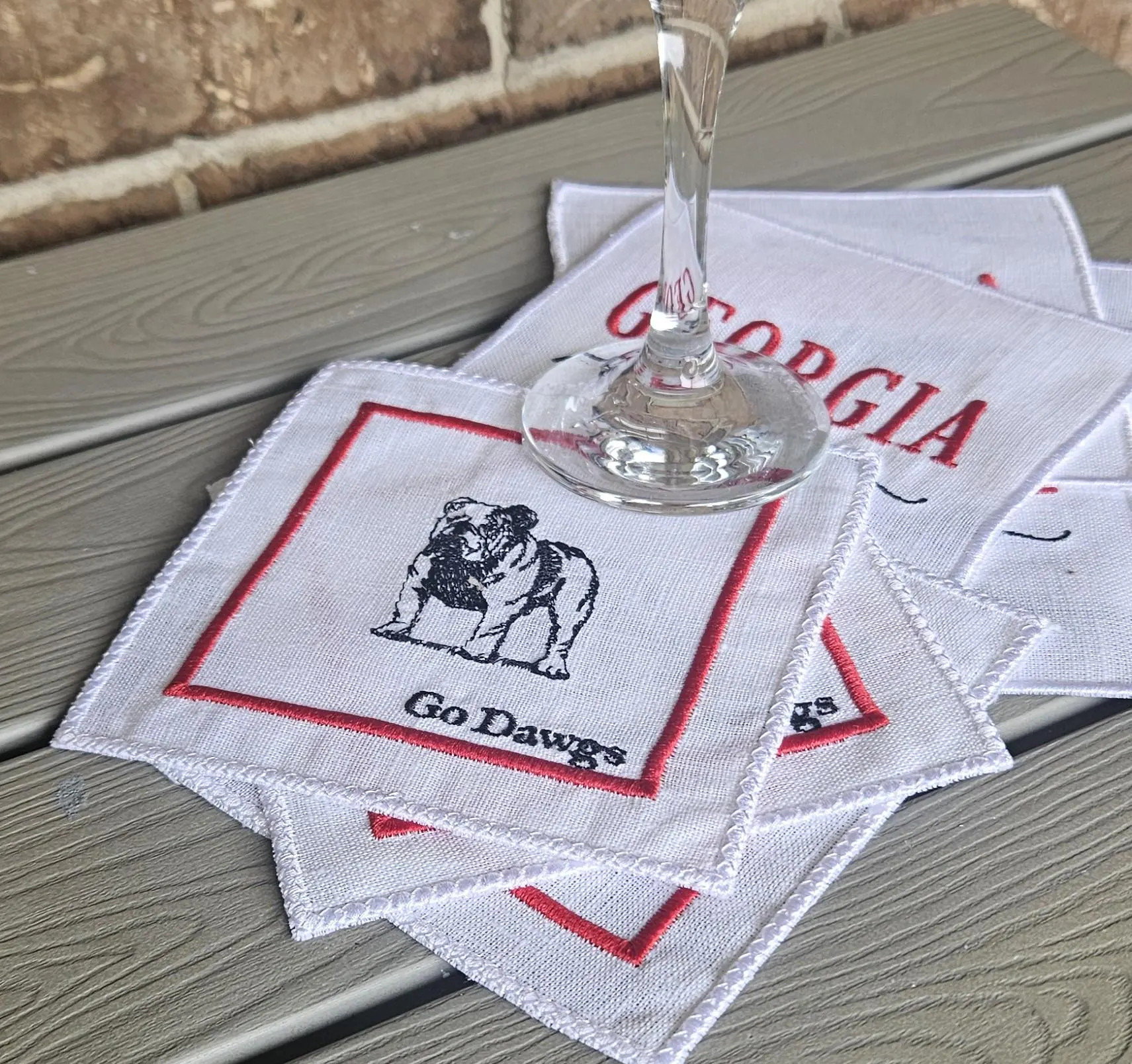 Embroidered Bulldog Linen Cocktail Napkins, Game Day Napkins, Set of 4 | Etsy (Global)