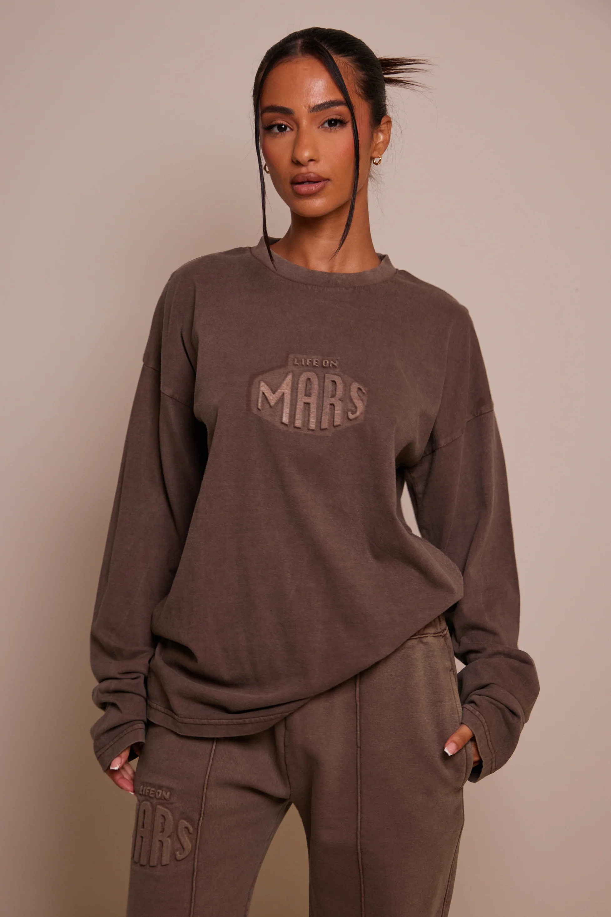 The Embossed Long Sleeve T-shirt - Chocolate Brown | Mars The Label