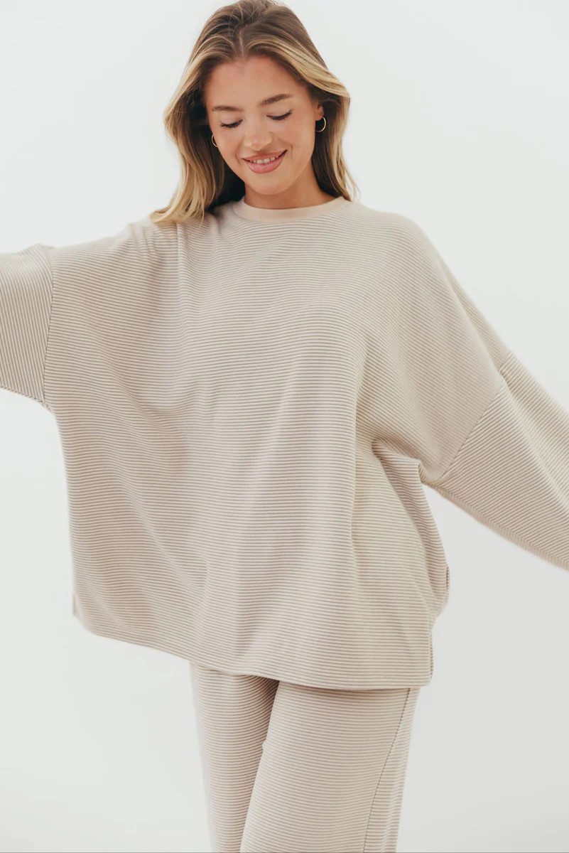 Naomi Oversized Fleece Top in Cream/Grey - Bump Friendly *Worth Exclus | Worth Collective
