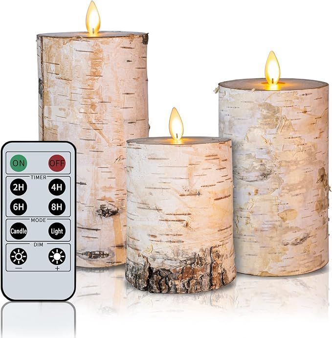 Birch Flameless Candles Moving Flame Battery Operated Candles Set of H4"5"6" xD3" Real Wax Flicke... | Amazon (US)