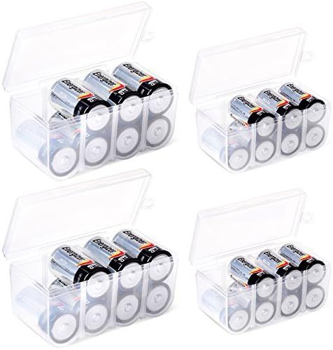GlossyEnd Set of 4 - Two C and Two D Battery Storage Box, Battery Storage Case, Battery Holder Clear | Amazon (US)