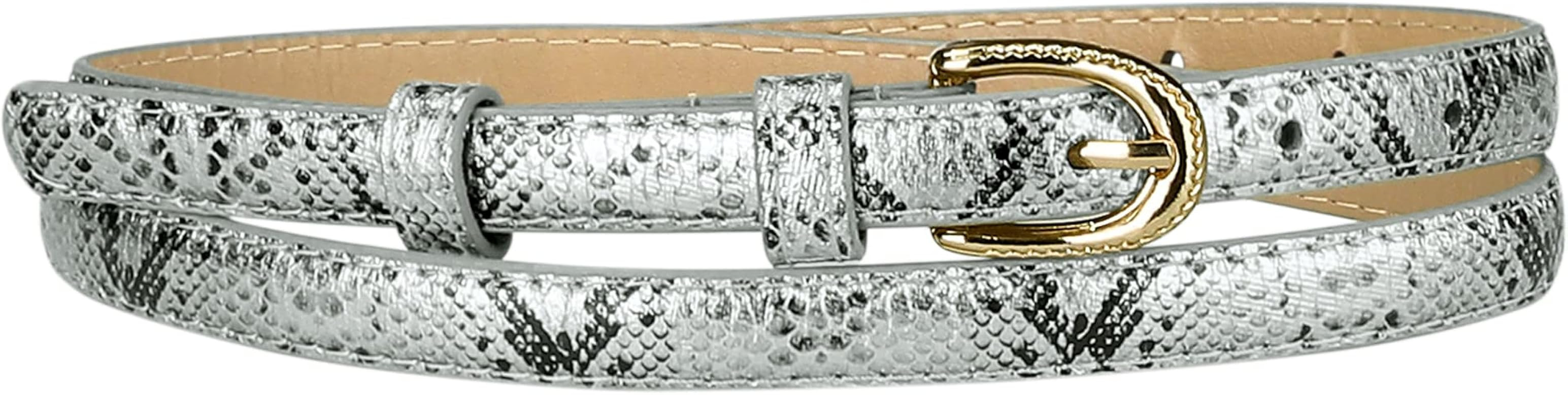 Elerevyo Women Slim Thin Waist Belt, Snakeskin Embossed Faux Leather Skinny Waistband Belts for J... | Amazon (US)