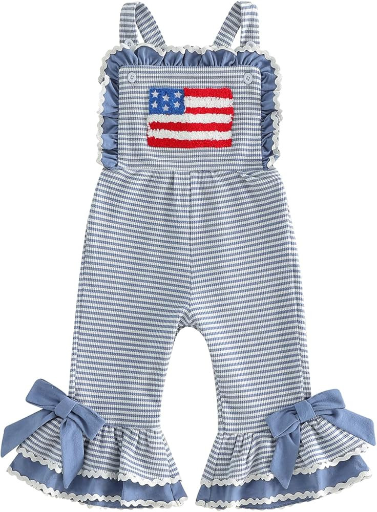 First 1st Birthday Outfit Girl Overalls Birthday Girl Romper Cake Bow Gingham Bell Bottom Suspend... | Amazon (US)