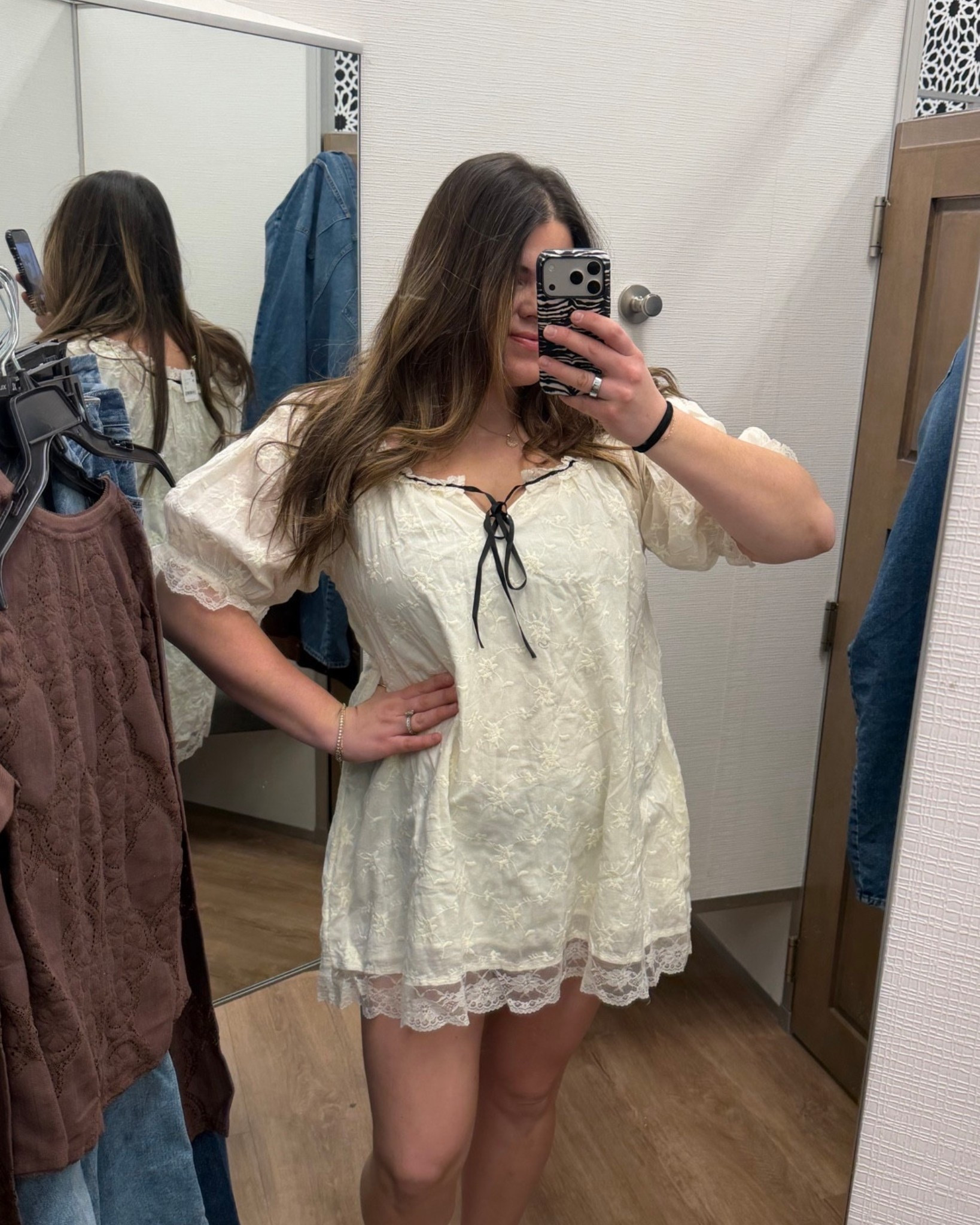 In the dressing room! How cute is this Juno dress from Free People! Wearing XL-would be so cute for a photo shoot or maternity dress as well
