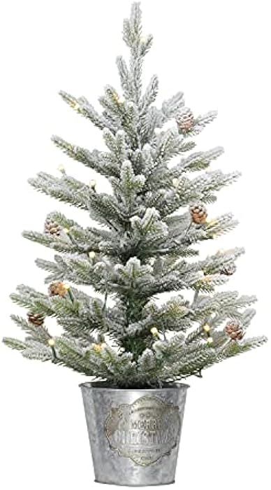 Puleo International Pre-Lit 2' Flocked Table Top Artificial Christmas Tree with 35 Lights in Meta... | Amazon (US)