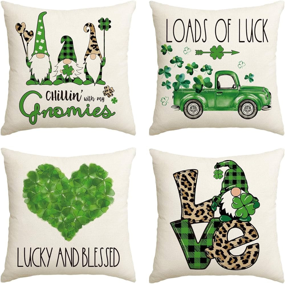 AVOIN St Patrick's Day Buffalo Plaid Leopard Gnome Lucky Clover Throw Pillow Cover, 18 x 18 Inch ... | Amazon (CA)
