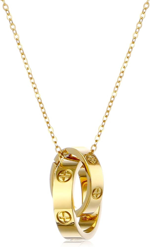 Women's Stainless Steel Necklace -18K Gold Women's Necklace, Gold Interlocking Titanium Steel Nec... | Amazon (US)