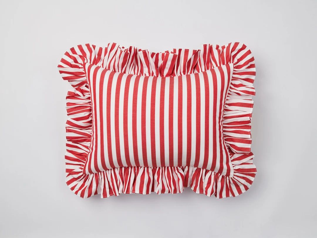 Red Stripe Ruffle Cotton Cushion - Etsy | Etsy (US)