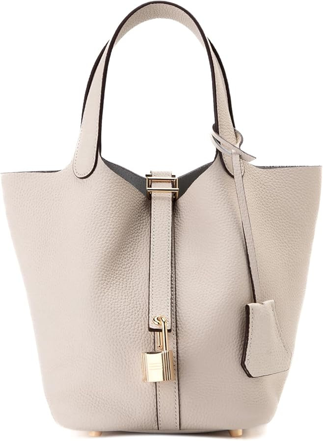 Women's Genuine Leather Soft Bucket Bags Stylish Lock Design Large Capacity Satchel Casual Should... | Amazon (US)