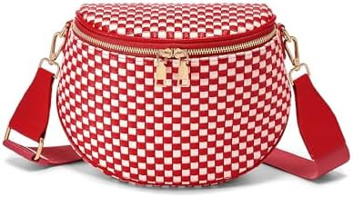 Trendy Woven Checkered Crossbody Bum Bag for Women，PU Leather Checkered Purse Fanny Packs Belt ... | Amazon (US)