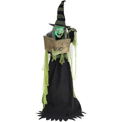 Haunted Hill Farm 6-ft Freestanding Motion Activated Talking Lighted Endora Witch Animatronic | Lowe's
