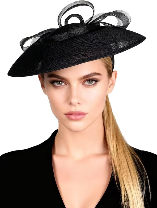 Wide Brim Church Hat for Women - Elegant Kentucky Fascinator with Bow Mesh,Bridal Wedding Tea Par... | Amazon (US)
