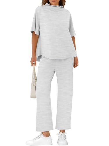 Yousify Women's Lounge Set 3/4 Batwing Sleeve Capelet Crew Neck Pullover Top Wide Leg Pants Two P... | Amazon (US)
