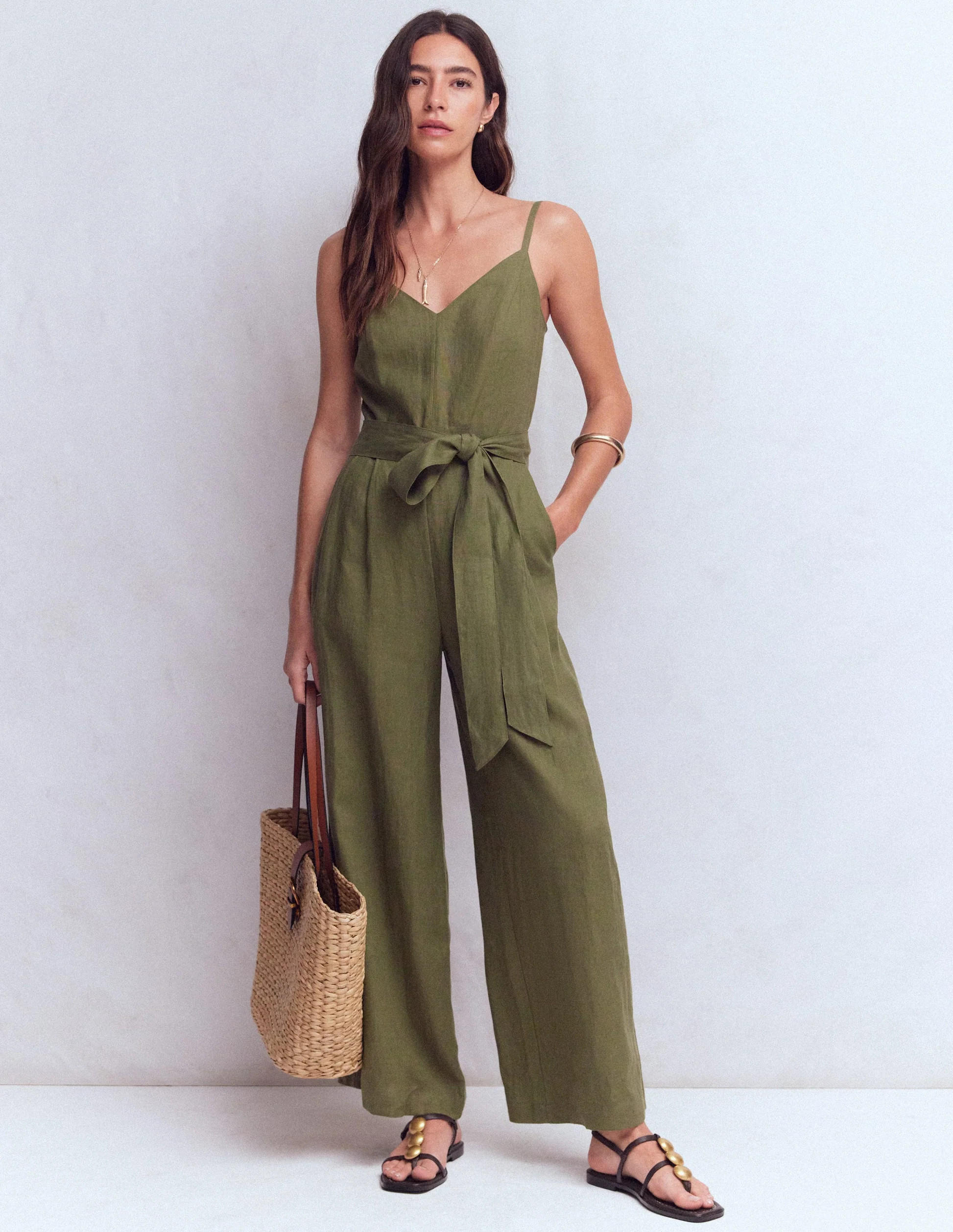 Strappy Linen Jumpsuit-Winter Moss | Boden (US)