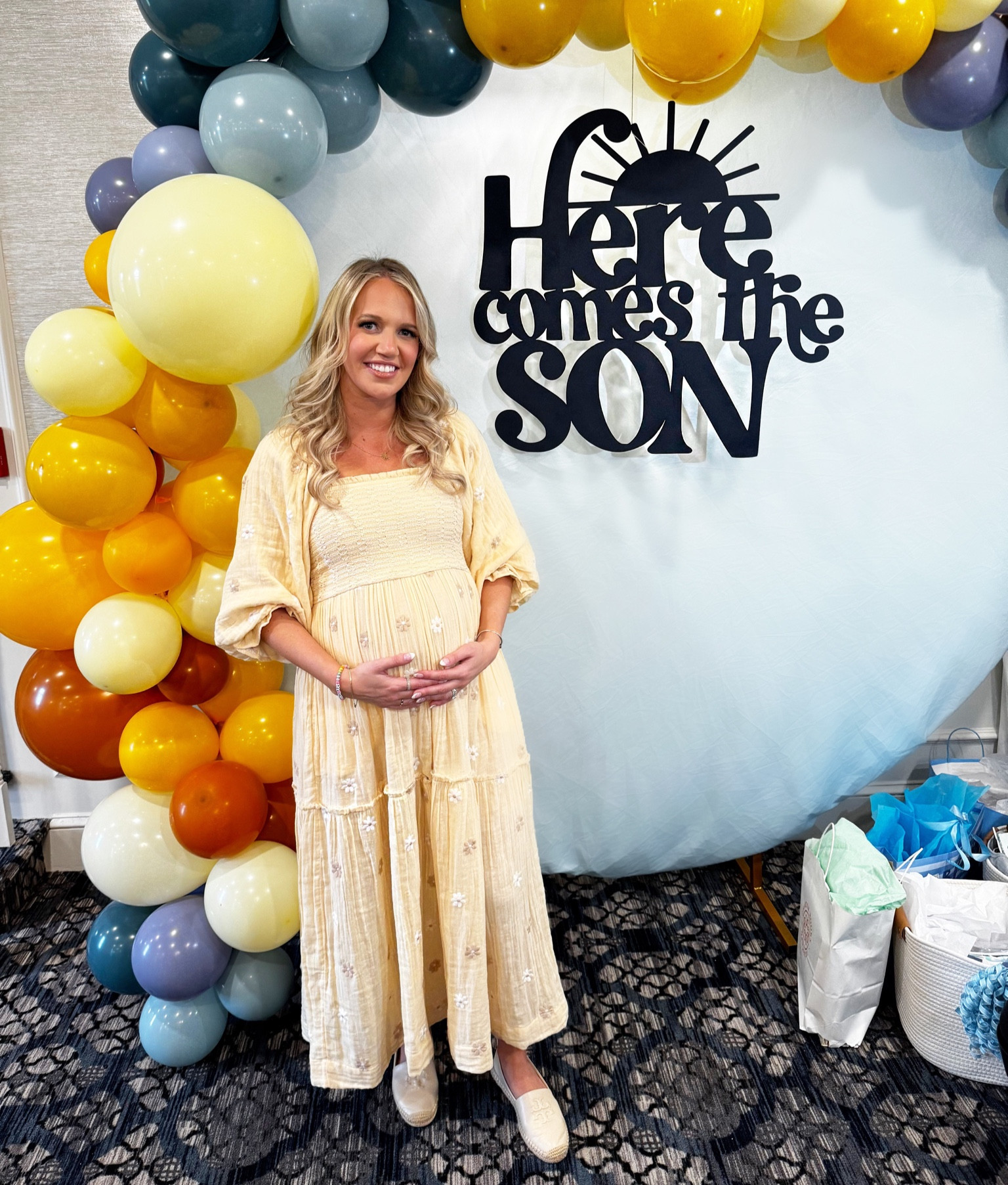 Baby shower dress for here comes the sun / here comes the son theme 🌻☀️ 
7.5 months pregnant wearing size small 

Free people but there is an Amazon dupe for under $50!!! 

Baby shower 
Here comes the sun theme
Maternity wear 
Maxi dress 
Nonmaternity bump friendly 
Sun dress
Summer event
Fall event 
Family photo outfit idea
Neutral baby shower outfit 
Sunflower dress 
Baby mama outfit 

#LTKbaby #LTKstyletip #LTKbump