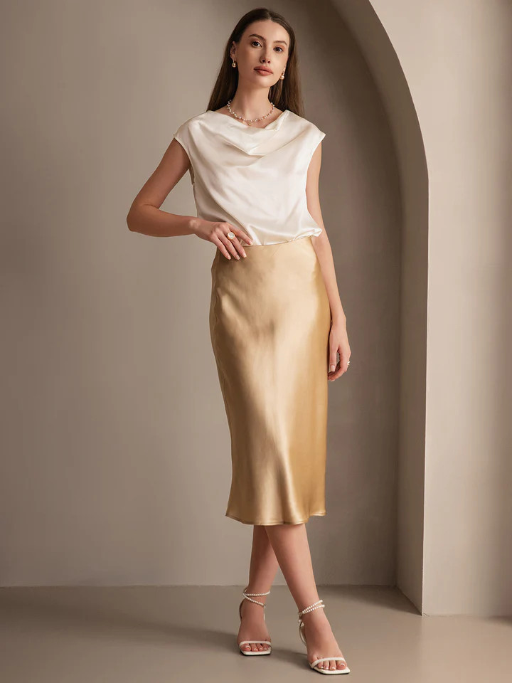 19Momme Mulberry Silk Stretch Long Straight Skirt | SilkSilky