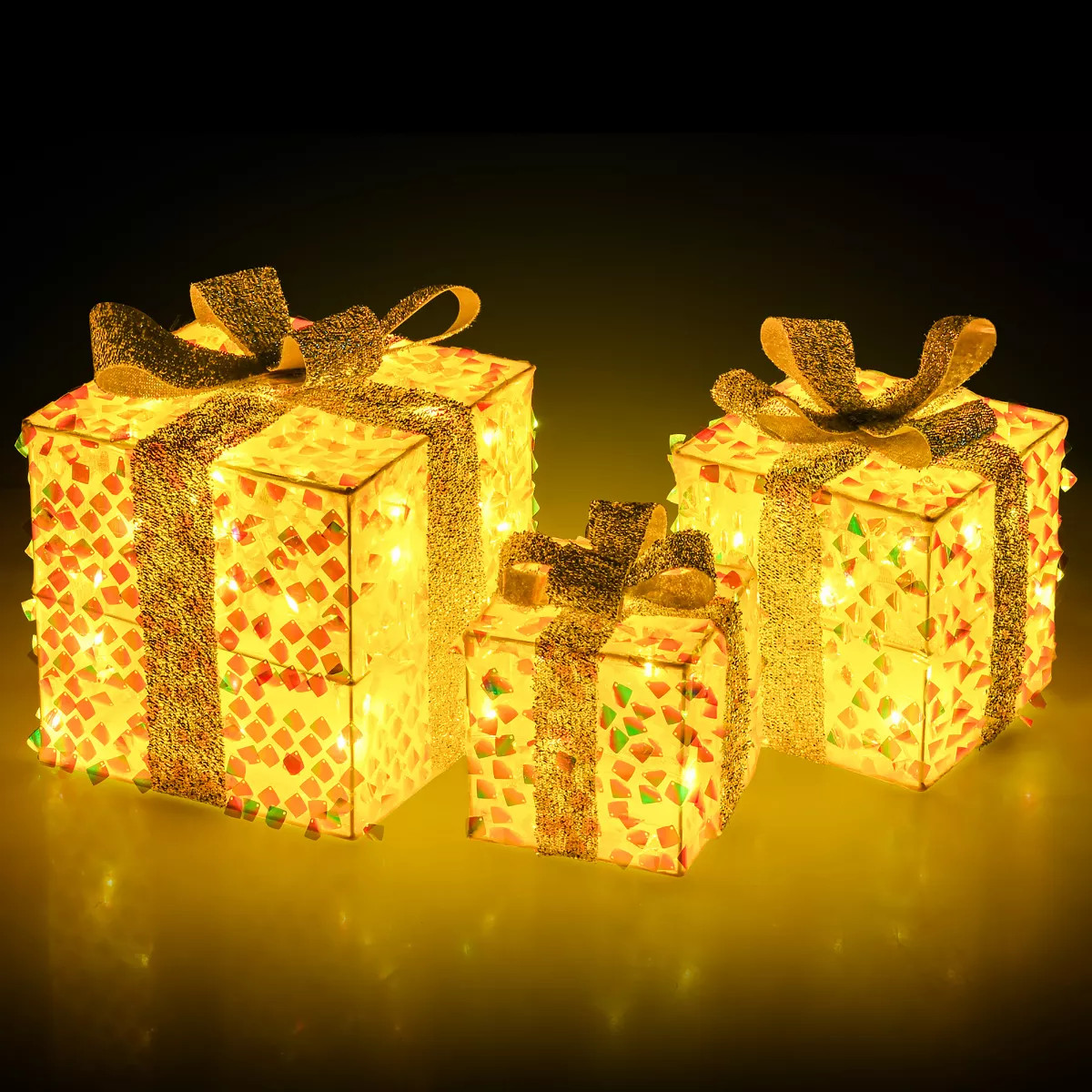 Tangkula Set of 3 Christmas Lighted Gift Boxes Pre-lit 90 LED Light Up Present Box Decorations wi... | Target