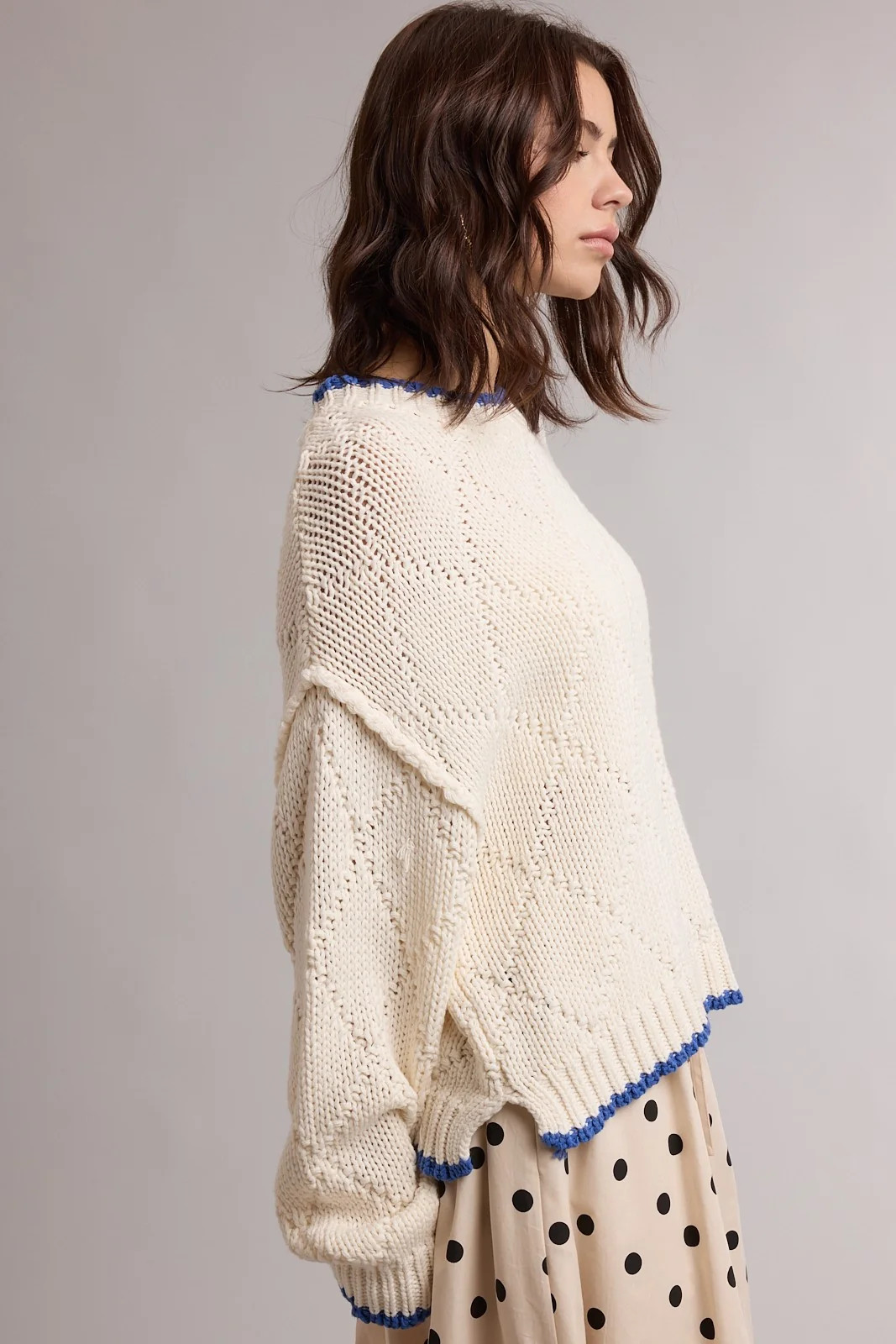 Cream Contrast Trim Pointelle Sweater | PinkBlush Maternity