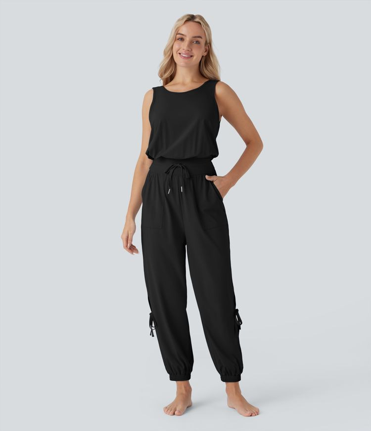 Women’s Sleeveless Cut Out Drawstring Pocket Cool Touch Yoga Jumpsuit-UPF50+ - Halara | HALARA