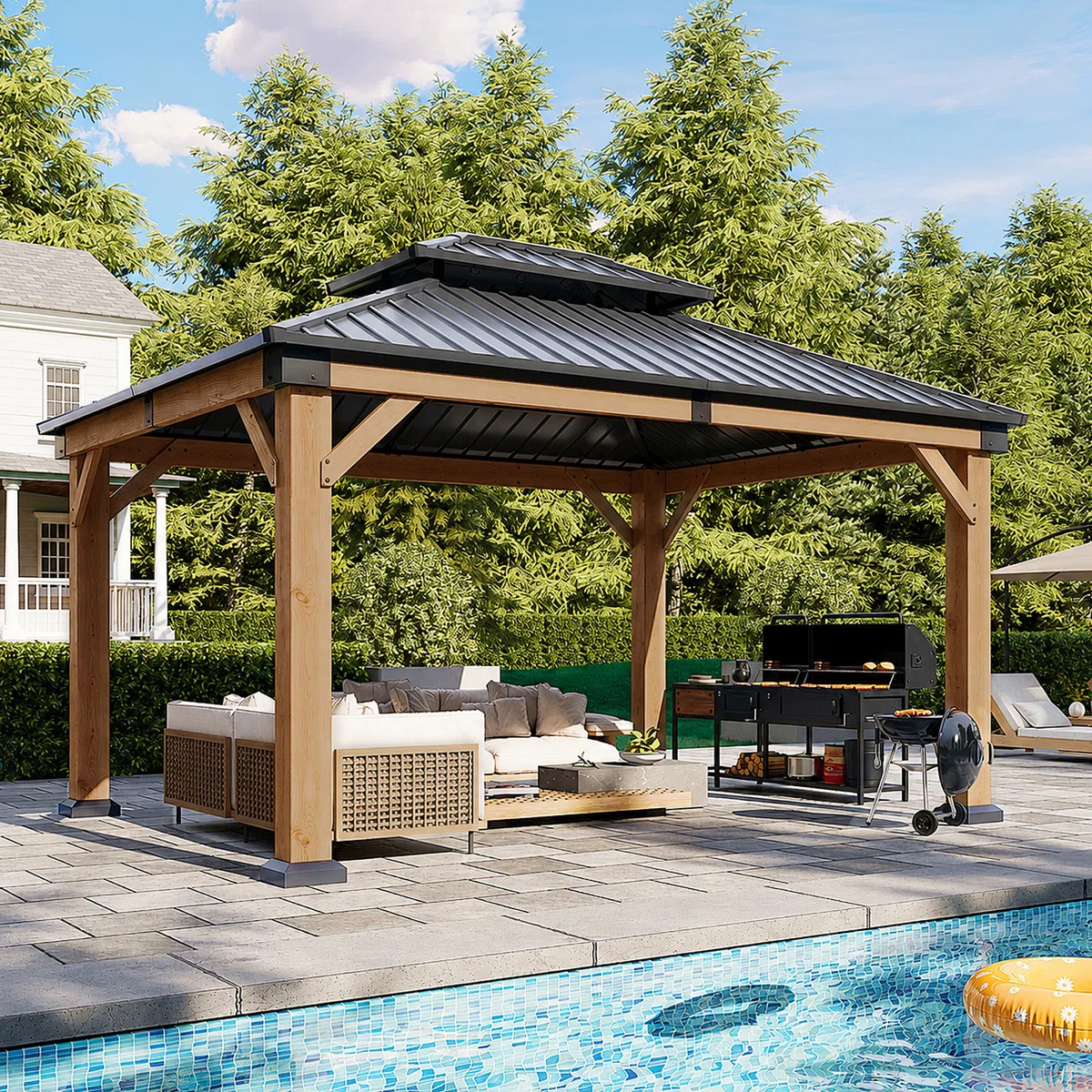 Jolydale Soild Wood Gazebo, Hardtop Gazebo With Galvanized Steel Double Roof, Suitable For Patios... | Wayfair North America