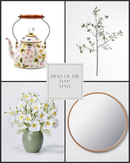 Picks of the day in home decor! Love this floral tea kettle/pot. Linked some faux branches, round mirror, and floral arrangement in vase! Target, Mackenzie Childs, Crate & Barrel.

#LTKunder50 #LTKhome #LTKunder100