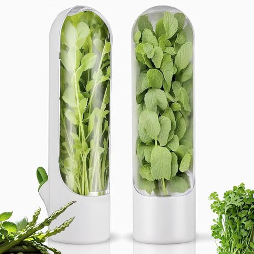 HVECT Herb Saver for Refrigerator, Herb Saver Pod Cilantro Containers for Refrigerator, Fresh Herb Keeper for Cilantro, Parsley, Asparagus, Mint, Keeps Vegetables for 2-3 Weeks (2PCS) | Amazon (US)