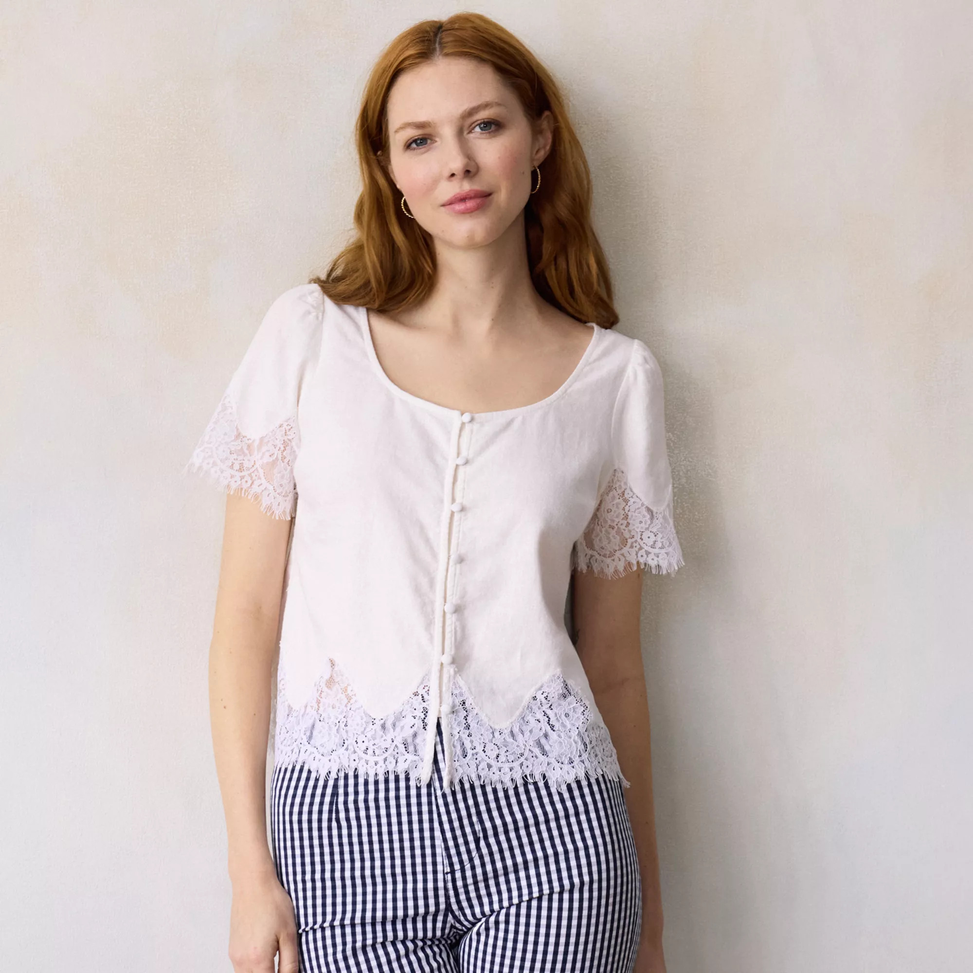 Women's LC Lauren Conrad Short Sleeve Lace Trim Top | Kohl's