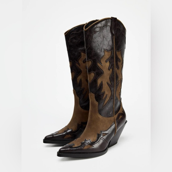 ZARA Brown and Black Western Cowboy Boots | Poshmark