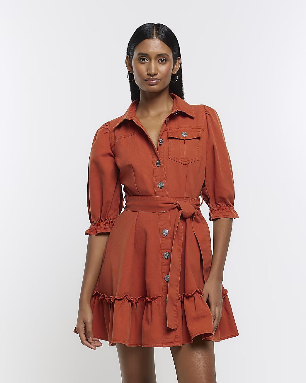 Rust denim mini dress | River Island (US)