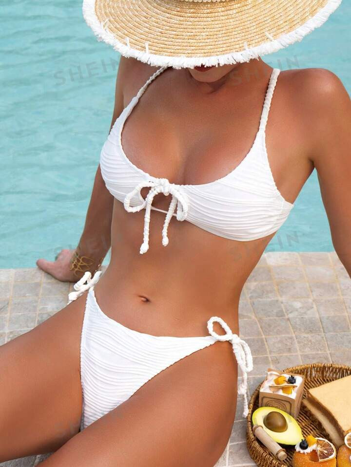 SHEIN Swim Summer Beach Tie Side Cut Out Bikini Set | SHEIN