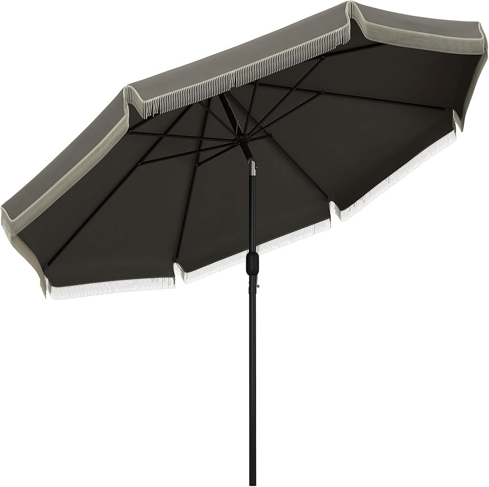 Outsunny 9ft Patio Umbrella with Push Button Tilt and Crank, Ruffled Outdoor Market Table Umbrell... | Amazon (US)