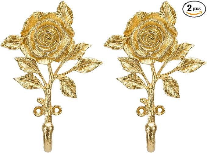 SOFFEE DESIGN 2pcs Golden Single Hooks 3D Flower Retro Ornate Style for Room Wall Mounted Decorat... | Amazon (US)