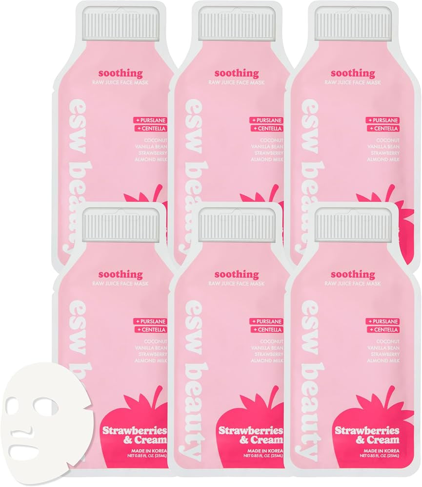 ESW Beauty Strawberries & Cream Soothing Korean Face Mask (6-Pack) \u2013 Vitamin C, Centella & V... | Amazon (US)