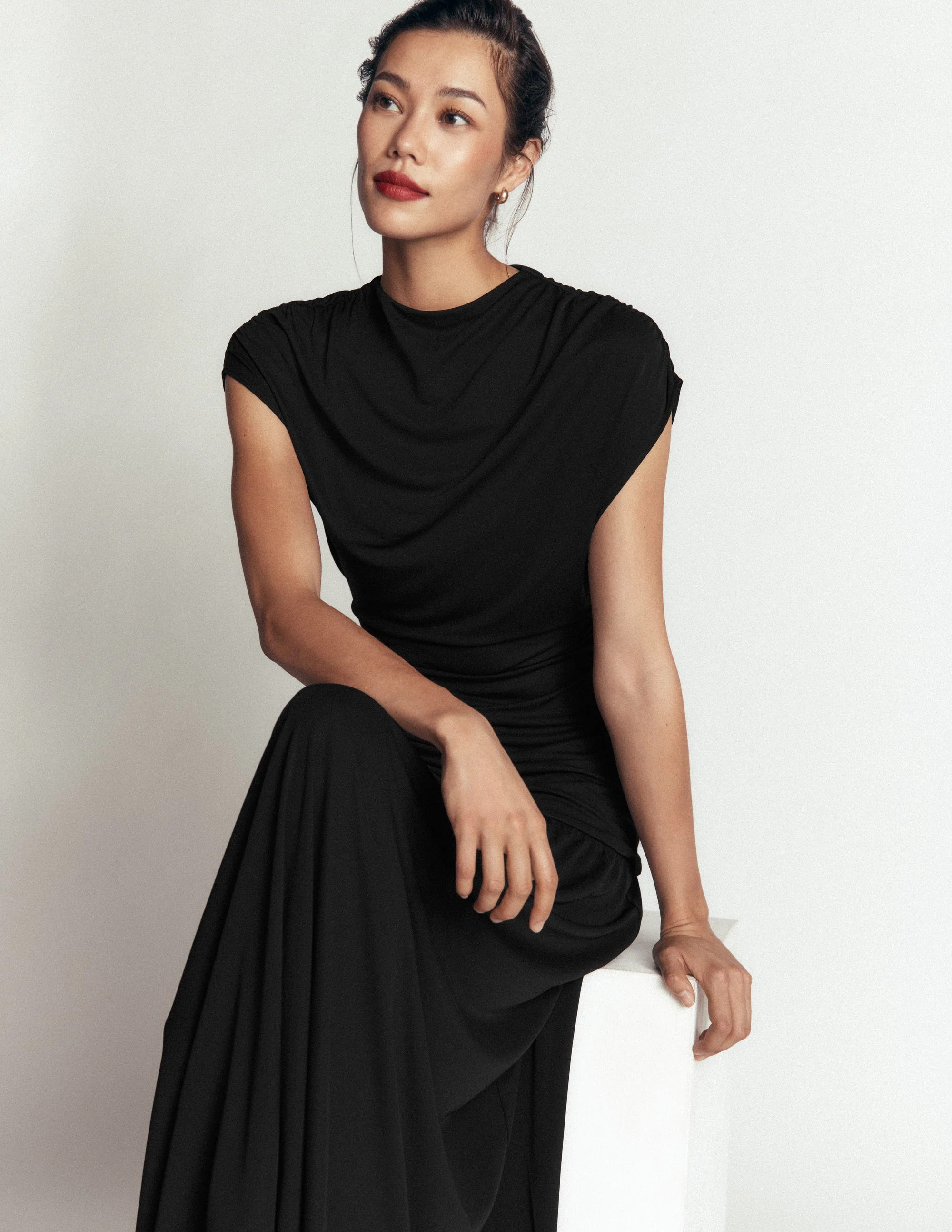 Drape Jersey Crepe Maxi Dress-Hunter Green | Boden UK