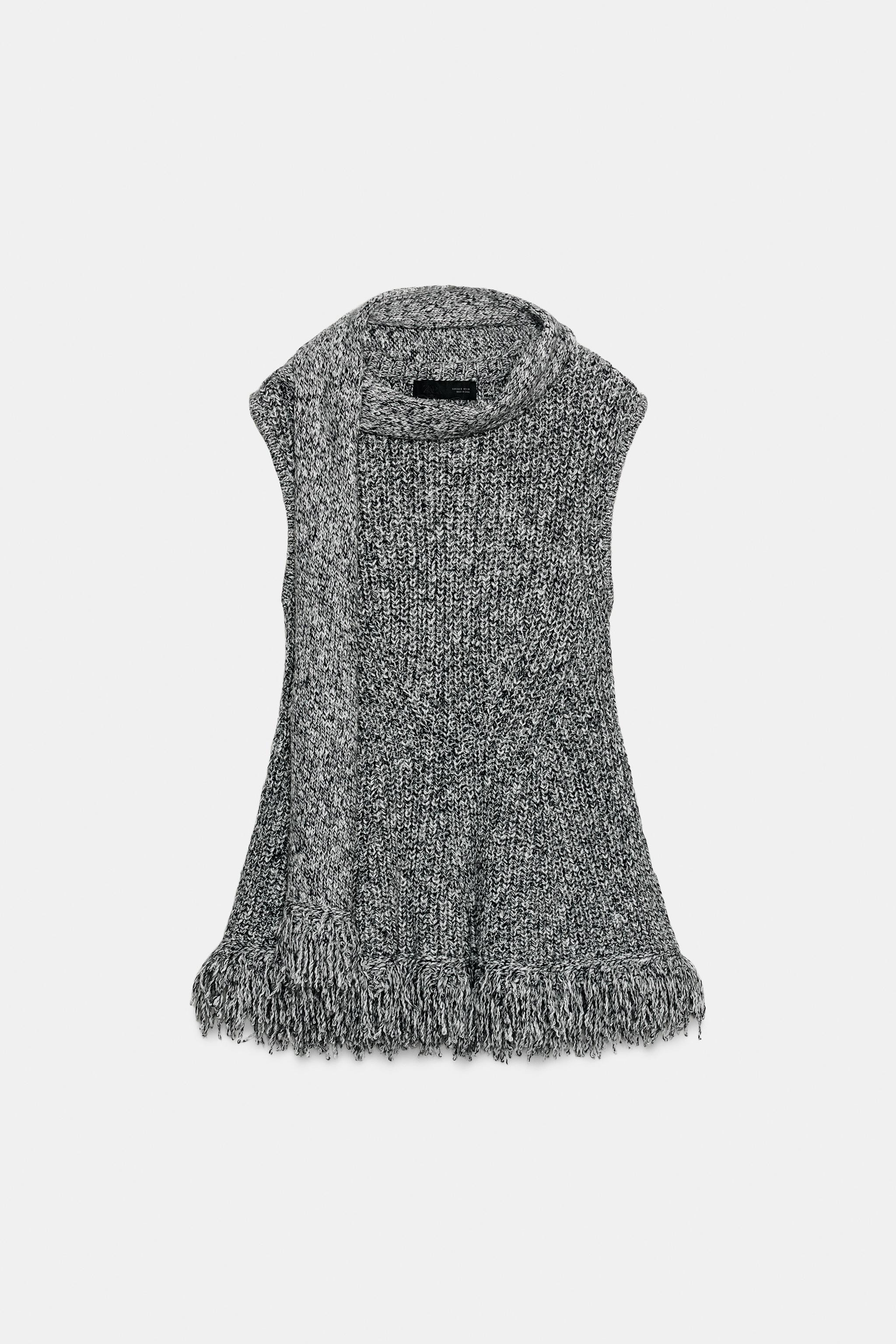 KNIT TOP WITH SCARF AND FRINGED HEM | Zara AU