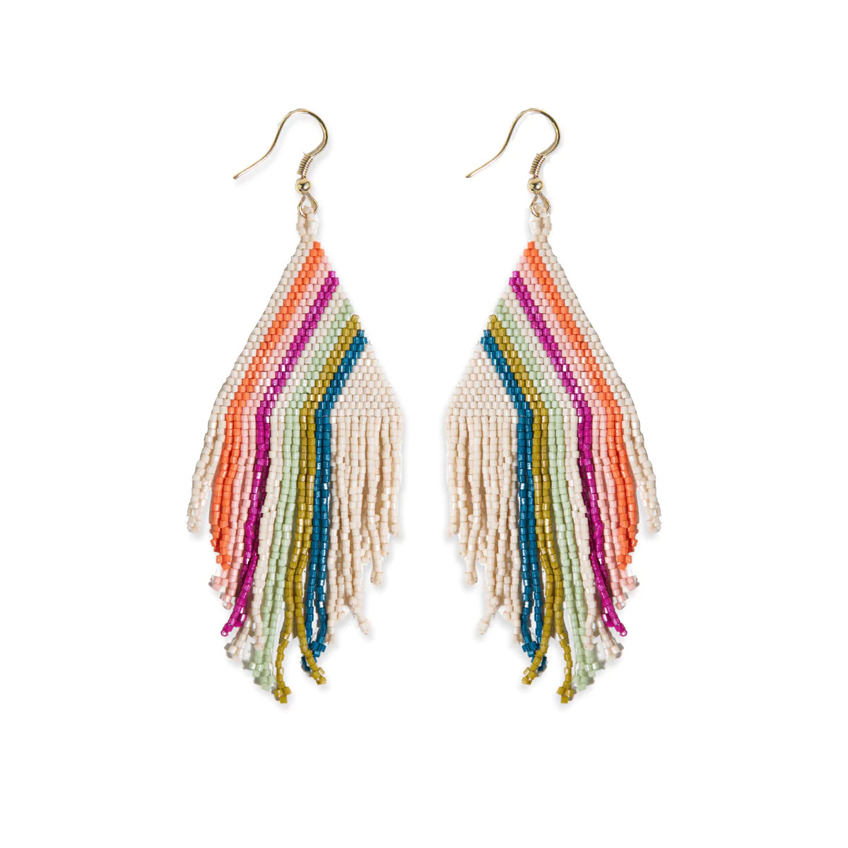 Haley Falling Lines Beaded Fringe Earrings Rainbow | INK+ALLOY