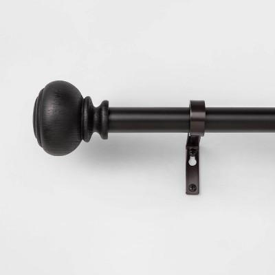 66"-120" Wood Knob Curtain Rod Black - Threshold™: Steel, Painted Finish, Single Rod, 0.875" Diameter | Target
