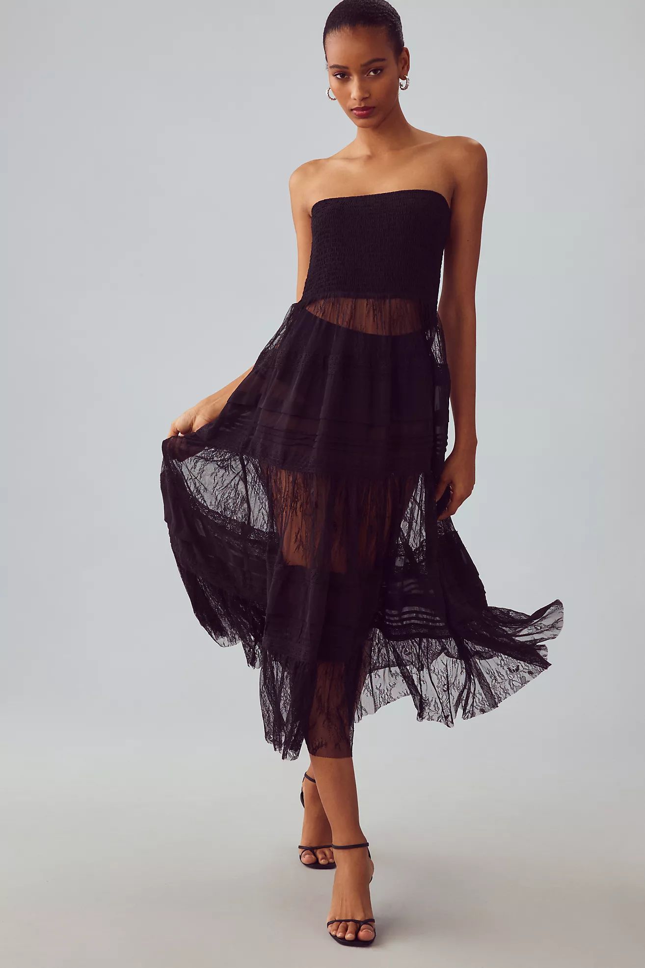 By Anthropologie Smocked Sheer Lace Overlay Dress | Anthropologie (US)