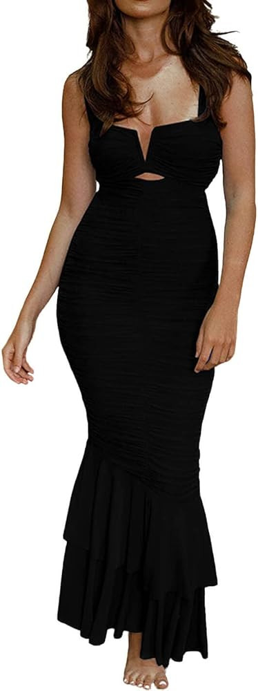 CHARTOU Women's Sleeveless Strappy Prom Party Evening Ruched Bodycon Mermaid Fishtail Maxi Dress | Amazon (US)