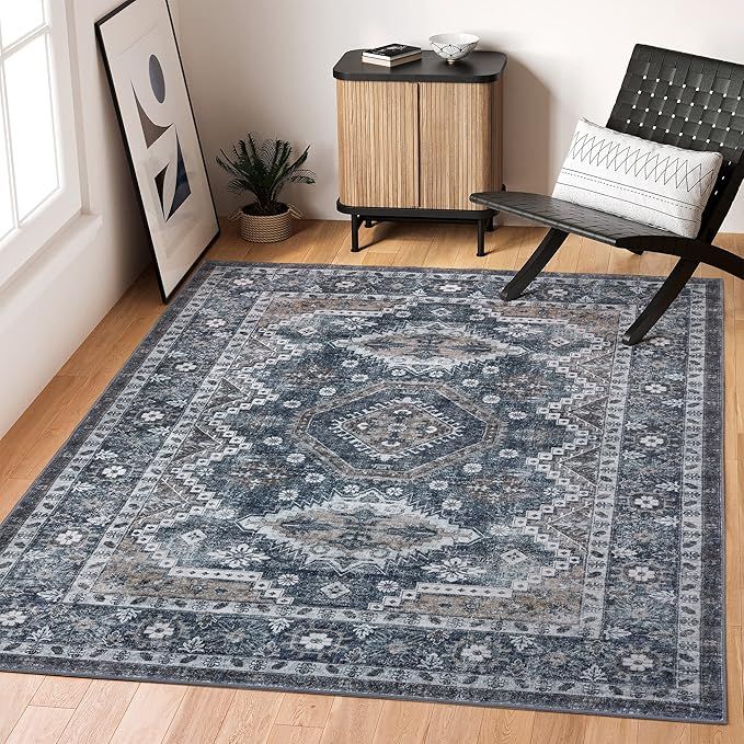 Rugland 5x7 Area Rugs - Stain Resistant Washable Rug, Anti Slip Rugs for Living Room, Vintage Tri... | Amazon (US)